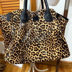 Beck. Leopard print pony hair tote bag purse
